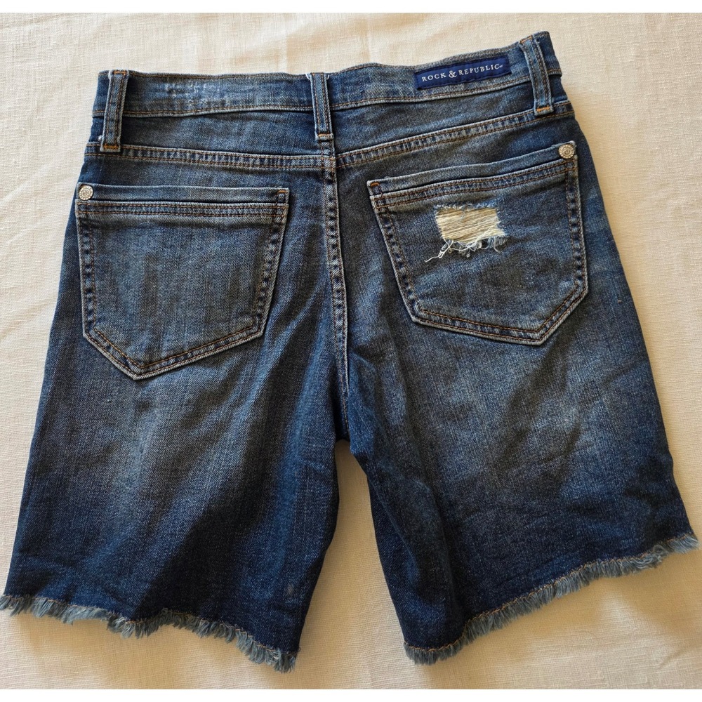 Rock & Republic Bumpershoot Distressed Denim Shorts Dark Blue Sz 2 boho Festival - Picture 3 of 7
